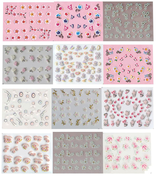 New8Beauty Nail Art Stickers Decals Series 13 (30-Pack) - 3D Flowers