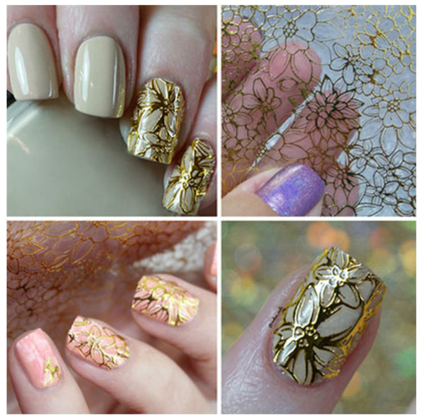 New8Beauty Nail Art Stickers Decals Series 14A (8-Pack) - 3D Hot Stamping Bronzing (Gold)