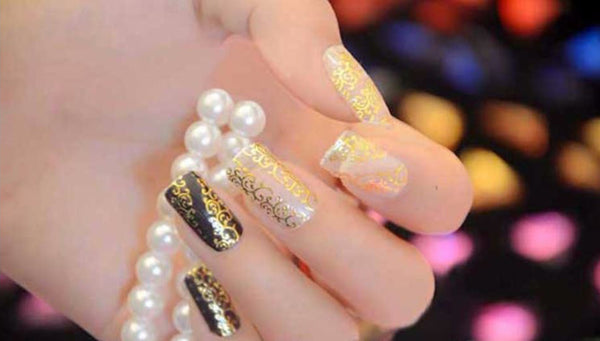 New8Beauty Nail Art Stickers Decals Series 14A (8-Pack) - 3D Hot Stamping Bronzing (Gold)