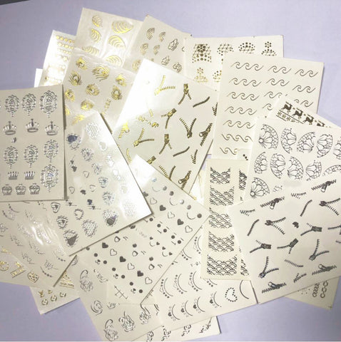 New8Beauty Nail Art Stickers Decals Series 17 (30-Pack) - Gold Silver Foil Stamps