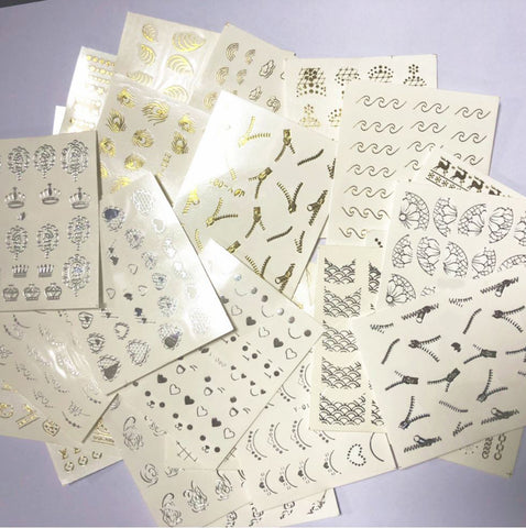 New8Beauty Nail Art Stickers Decals Series 17 (30-Pack) - Gold Silver Foil Stamps
