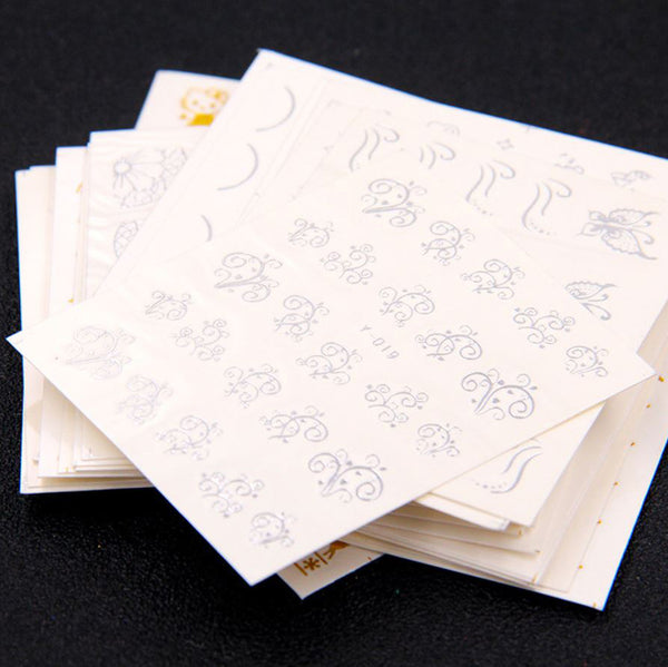 New8Beauty Nail Art Stickers Decals Series 17 (30-Pack) - Gold Silver Foil Stamps