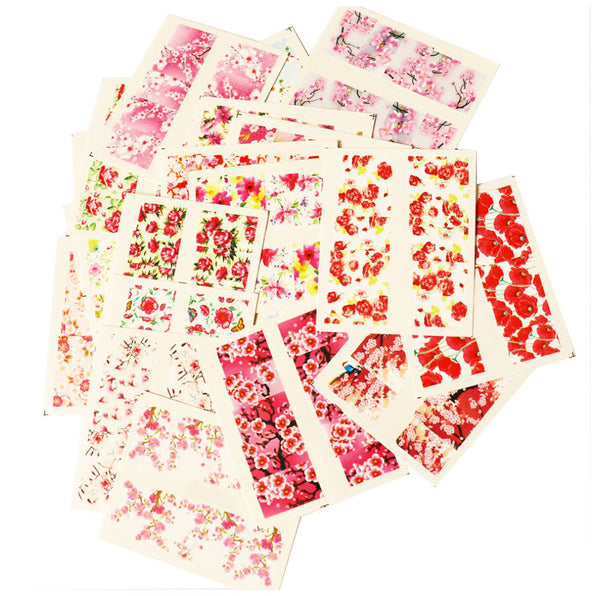 New8Beauty Nail Art Stickers Decals Series 18A (24-Pack) - Red Pink Flowers