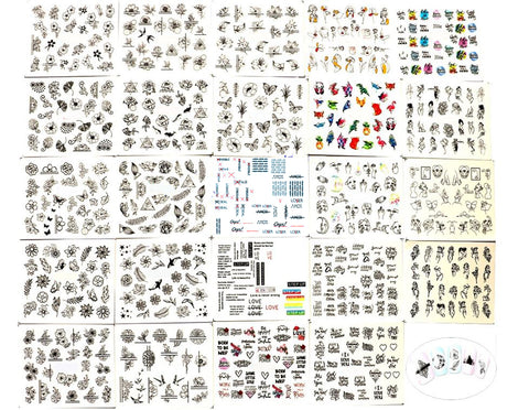 New8Beauty Nail Art Stickers Decals Series 18C (24-Pack) - Assorted Black Patterns