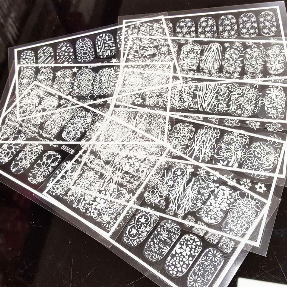 New8Beauty Nail Art Stickers Decals Series 9C (8-Pack) - 3D Metalic White Color