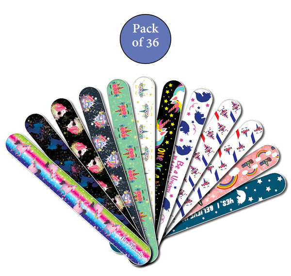 New8Beauty Emery Boards for Nails - Unicorn (36-Pack) - Bulk Set Assorted Unicorn Designs for ladies girls teens - Nail Art & Crafts