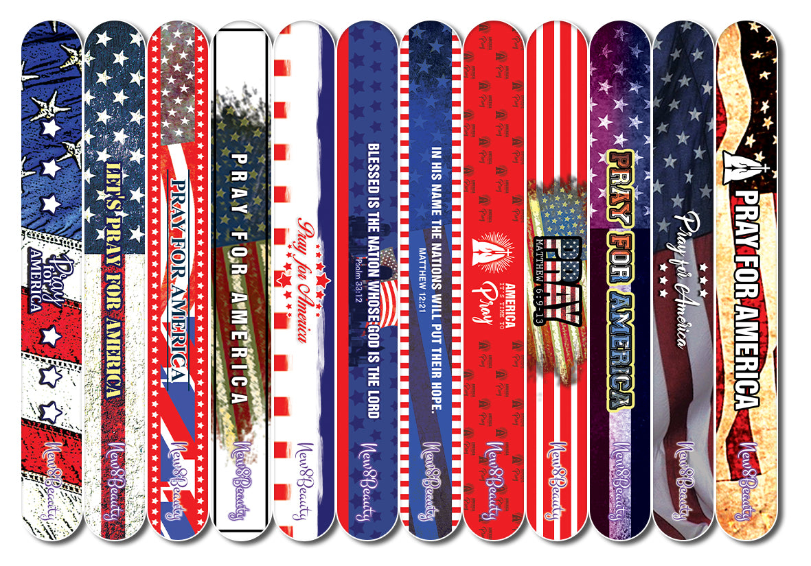 New8Beauty Emery Boards for Nails - Pray for America (36-Pack) - Premium Quality Gift Ideas for Women and Men Stocking Stuffers