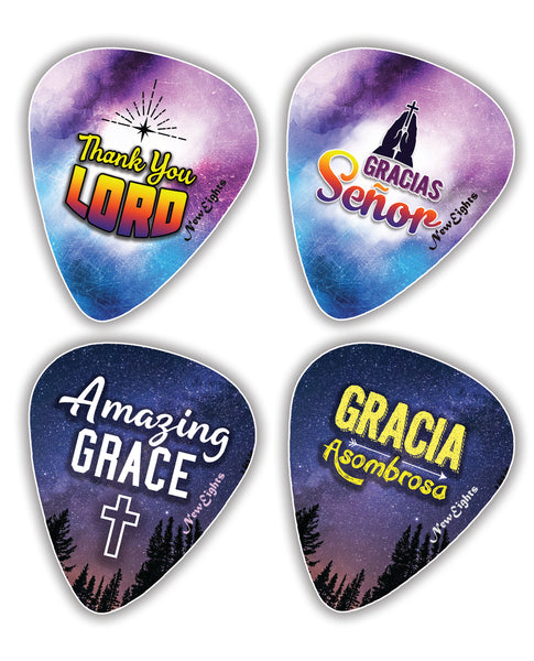 Christian Bilingual Guitar Picks (12-Pack) - English Spanish Worship Plectrums - Thank You Lord