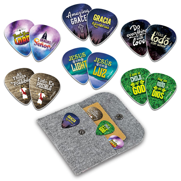 Christian Bilingual Guitar Picks (12-Pack) - English Spanish Worship Plectrums - Thank You Lord