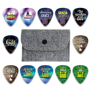 Christian Bilingual Guitar Picks (12-Pack) - English Spanish Worship Plectrums - Thank You Lord