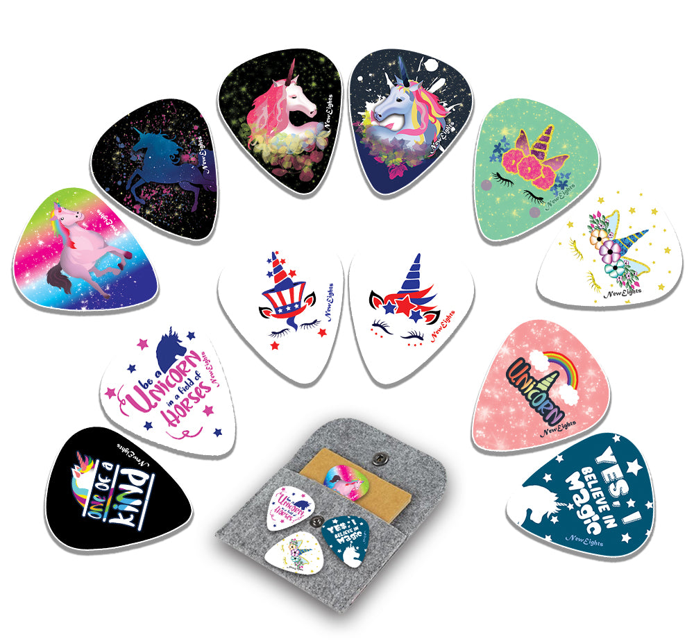 NewEights Acoustic Guitar Picks - Unicorn Plectrum Series 2 (12-Pack) - Stocking Stuffers for Girls - Birthday Party Favors Assorted Bulk Pack Thanksgiving Christmas Rewards Encouragement Gift