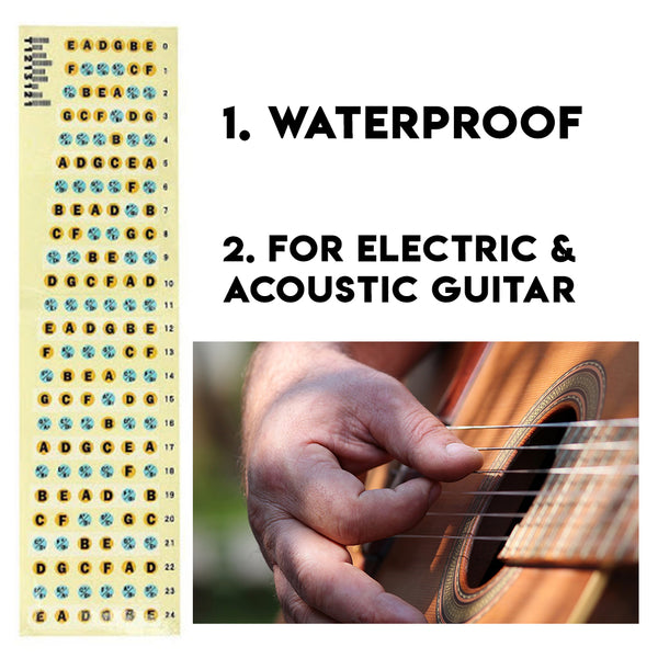 NewEights Guitar Fretboard Transparent Note Decals for Beginner Self Learning Guide FREE NewEights Guitar Pick - Cool Gifts for Men Women Youth Guitarists - Great Stocking Stuffers for Christmas