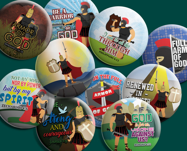 Christian Pinback Buttons - Armor of God (10-Pack)