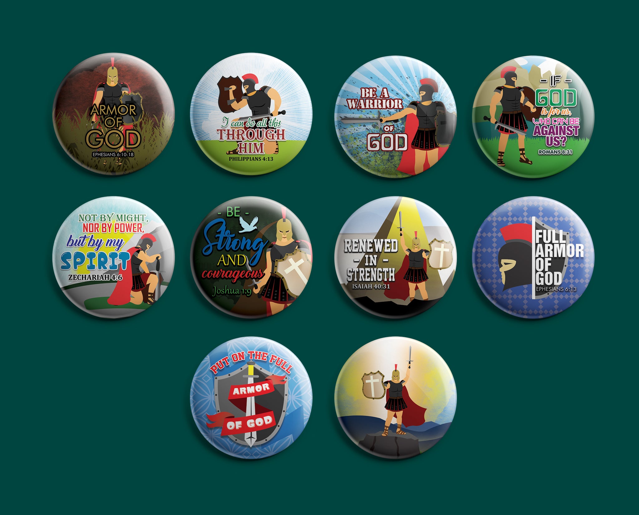 Christian Pinback Buttons - Armor of God (10-Pack)