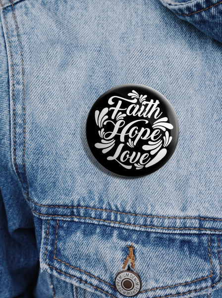 Christian Pinback Buttons - Faith Hope Love (10-Pack)