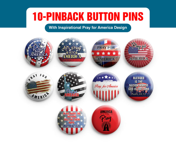 "NewEights Pray for America Pinback Buttons (10-Pack) - Large 2.25"" VBS Sunday School Easter Baptism Thanksgiving Christmas Rewards Encouragement Gift"