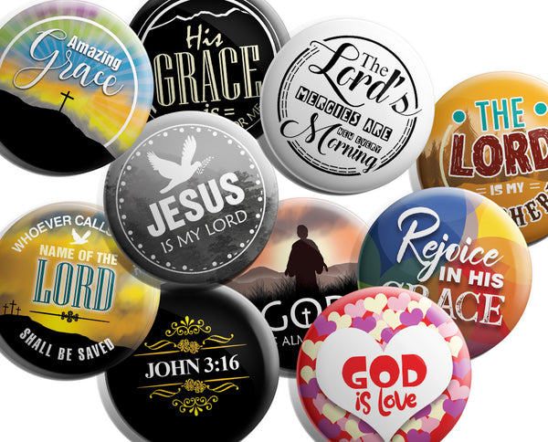 "Religious Pinback Buttons - Amazing Grace (10-Pack) - Large 2.25"" VBS Sunday School Easter Baptism Thanksgiving Christmas Rewards Encouragement Gift Token"