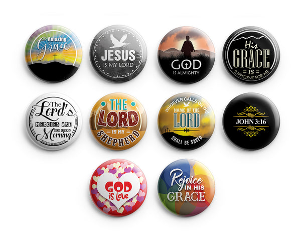 "Religious Pinback Buttons - Amazing Grace (10-Pack) - Large 2.25"" VBS Sunday School Easter Baptism Thanksgiving Christmas Rewards Encouragement Gift Token"