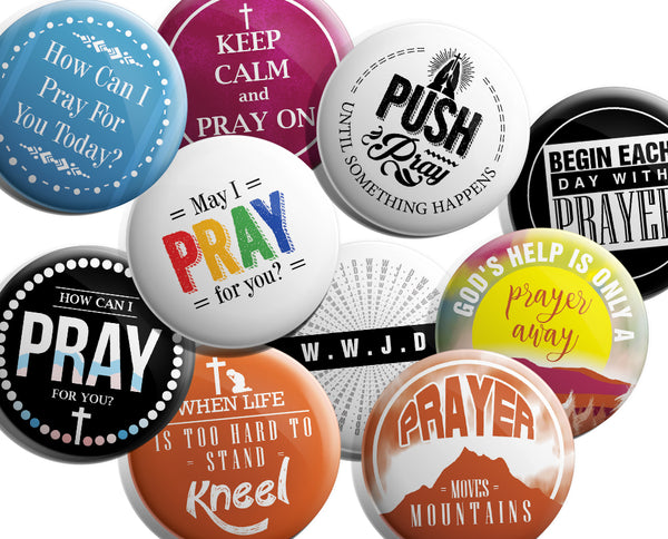 "Religious Pinback Buttons - Pray (10-Pack) - Large 2.25"" VBS Sunday School Easter Baptism Thanksgiving Christmas Rewards Encouragement Gift"