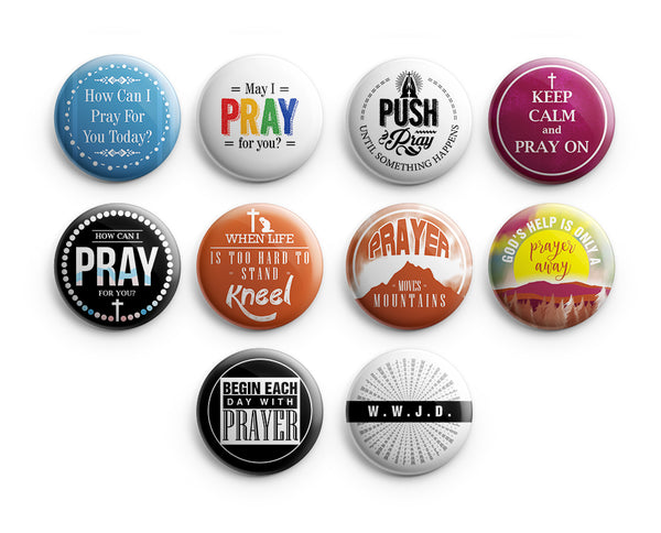 "Religious Pinback Buttons - Pray (10-Pack) - Large 2.25"" VBS Sunday School Easter Baptism Thanksgiving Christmas Rewards Encouragement Gift"