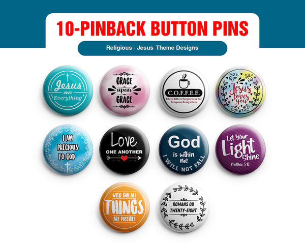 "Religious Pinback Buttons - Jesus (10-Pack) - Large 2.25"" VBS Sunday School Easter Baptism Thanksgiving Christmas Rewards Encouragement Gift"