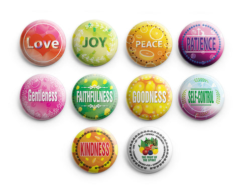 "Christian Pinback Buttons - The Fruit of the Spirit (10-Pack) - Large 2.25"" VBS Sunday School Easter Baptism Thanksgiving Christmas Rewards Encouragement Gift"