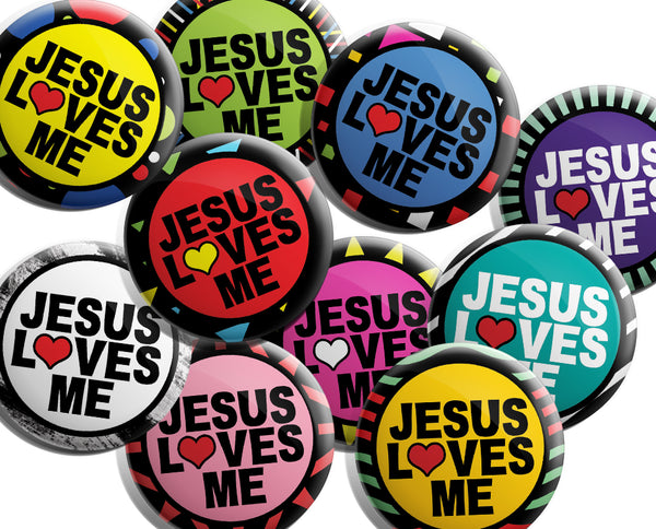 "Christian Pinback Buttons - Jesus Loves Me (10-Pack) - Large 2.25"" VBS Sunday School Easter Baptism Thanksgiving Christmas Rewards Encouragement Gift"