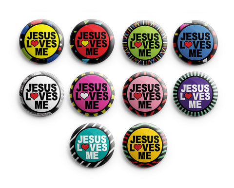 "Christian Pinback Buttons - Jesus Loves Me (10-Pack) - Large 2.25"" VBS Sunday School Easter Baptism Thanksgiving Christmas Rewards Encouragement Gift"