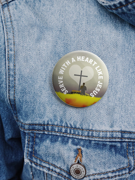 "Christian Pinback Buttons - Serve with a Heart Like Jesus (10-Pack) - Large 2.25"" VBS Sunday School Easter Baptism Thanksgiving Christmas Rewards Encouragement Gift"
