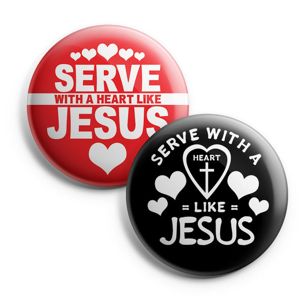 "Christian Pinback Buttons - Serve with a Heart Like Jesus (10-Pack) - Large 2.25"" VBS Sunday School Easter Baptism Thanksgiving Christmas Rewards Encouragement Gift"