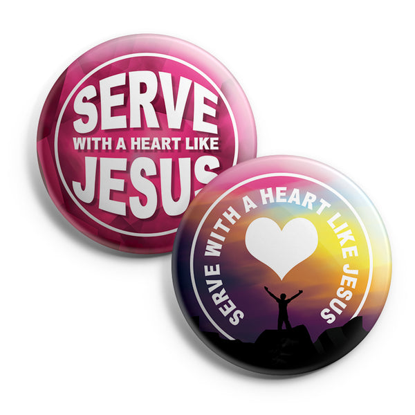 "Christian Pinback Buttons - Serve with a Heart Like Jesus (10-Pack) - Large 2.25"" VBS Sunday School Easter Baptism Thanksgiving Christmas Rewards Encouragement Gift"