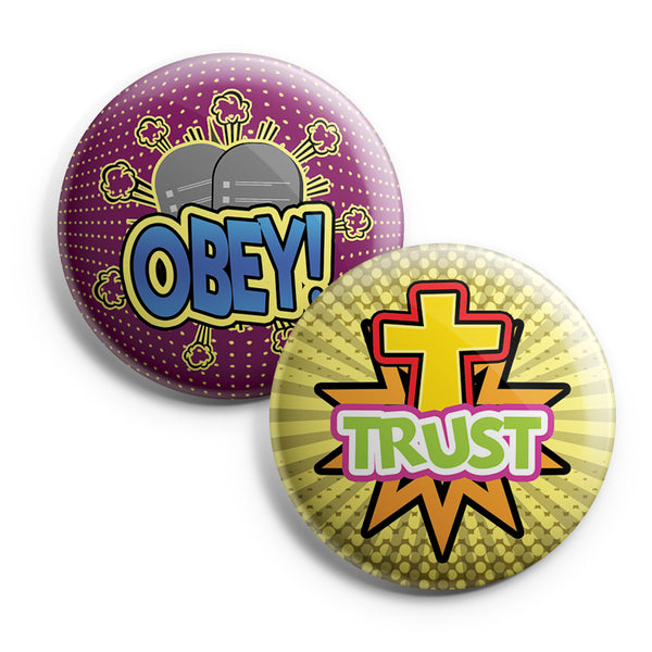 "Christian Pinback Buttons - Faith Super Power Badge (10-Pack) - Large 2.25"" VBS Sunday School Easter Baptism Thanksgiving Christmas Rewards Encouragement Gift"
