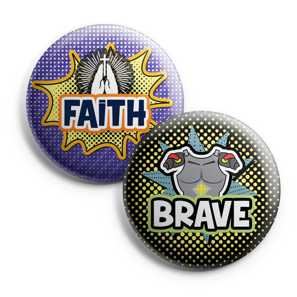 "Christian Pinback Buttons - Faith Super Power Badge (10-Pack) - Large 2.25"" VBS Sunday School Easter Baptism Thanksgiving Christmas Rewards Encouragement Gift"