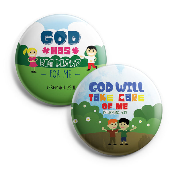 "Christian Pinback Buttons for Kids - Jesus Bible Verses (10-Pack) - Large 2.25"" VBS Sunday School Easter Baptism Thanksgiving Christmas Rewards Encouragement Gift"