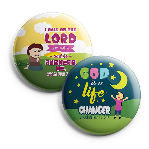 "Christian Pinback Buttons for Kids - Jesus Bible Verses (10-Pack) - Large 2.25"" VBS Sunday School Easter Baptism Thanksgiving Christmas Rewards Encouragement Gift"