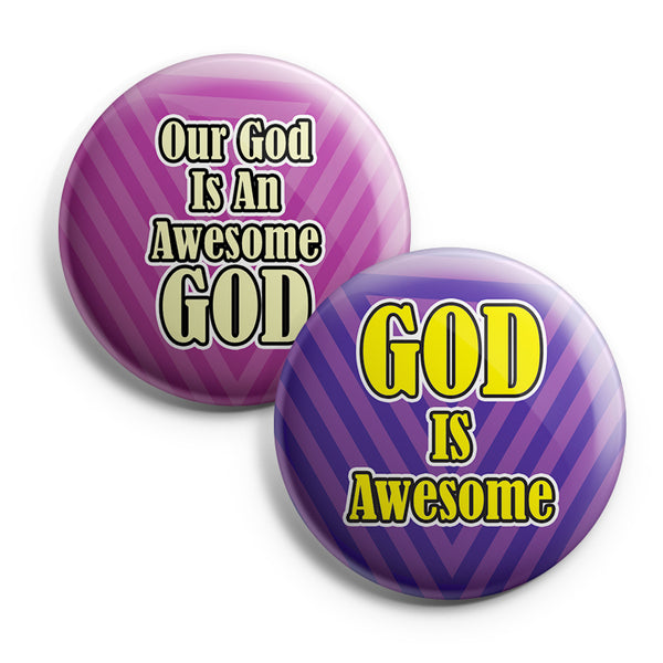 "Christian Pinback Buttons for Kids - Awesome God (10-Pack) - Large 2.25"" VBS Sunday School Easter Baptism Thanksgiving Christmas Rewards Encouragement Gift"