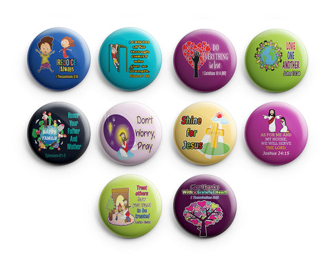 "Christian Pinback Buttons for Kids - Character Building (10-Pack) - Large 2.25"" VBS Sunday School Easter Baptism Thanksgiving Christmas Rewards Encouragement Gift"
