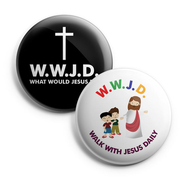 "Christian Pinback Buttons for Kids - WWJD (10-Pack) - Large 2.25"" VBS Sunday School Easter Baptism Thanksgiving Christmas Rewards Encouragement Gift"