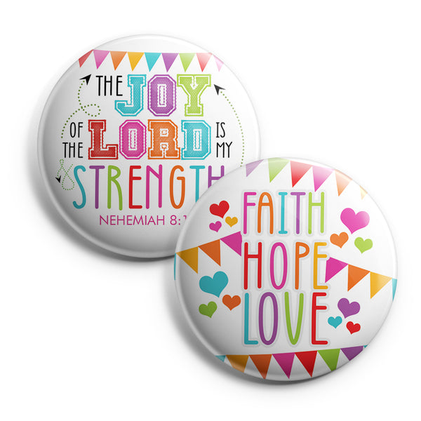"Christian Pinback Buttons for Kids - Rejoice Always (10-Pack) - Large 2.25"" VBS Sunday School Easter Baptism Thanksgiving Christmas Rewards Encouragement Gift"