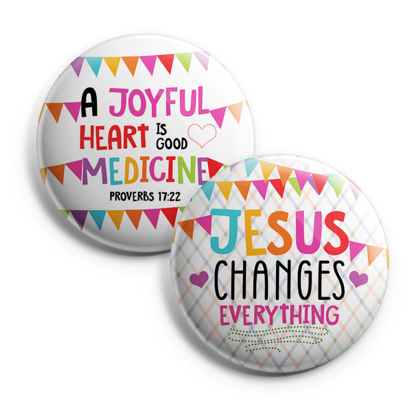"Christian Pinback Buttons for Kids - Rejoice Always (10-Pack) - Large 2.25"" VBS Sunday School Easter Baptism Thanksgiving Christmas Rewards Encouragement Gift"