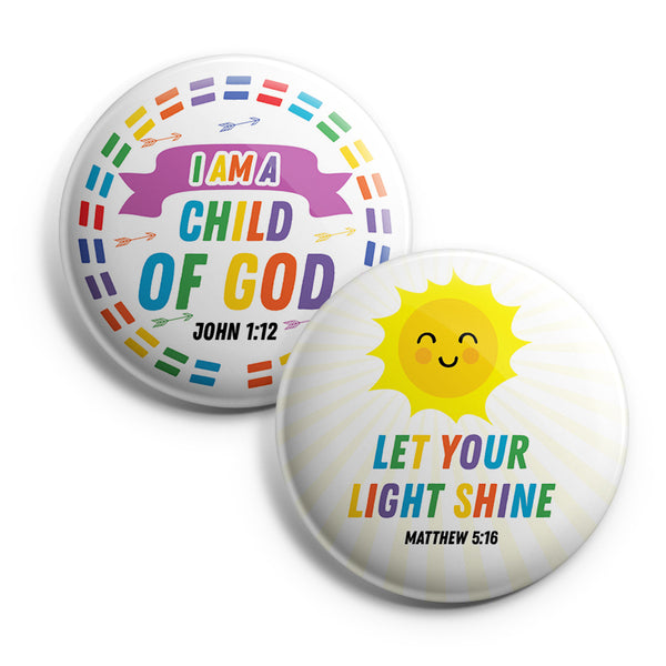 "Christian Pinback Buttons for Kids - Colorful Inspirational (10-Pack) - Large 2.25"" VBS Sunday School Easter Baptism Thanksgiving Christmas Rewards Encouragement Gift"