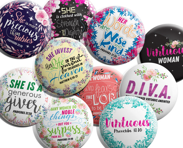"Inspirational Pinback Buttons for Women Series 1 (10-Pack) - Large 2.25"" VBS Sunday School Easter Baptism Thanksgiving Christmas Rewards Encouragement Gift"