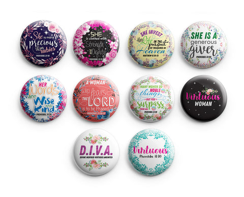 "Inspirational Pinback Buttons for Women Series 1 (10-Pack) - Large 2.25"" VBS Sunday School Easter Baptism Thanksgiving Christmas Rewards Encouragement Gift"