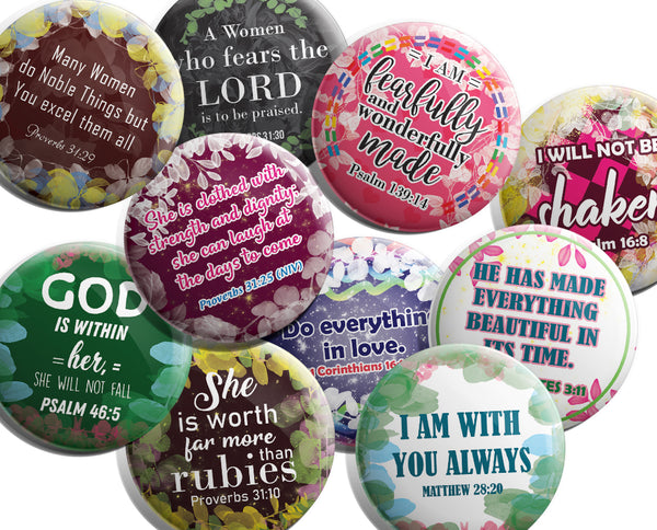 "Inspirational Pinback Buttons for Women Series 2 (10-Pack) - Large 2.25"" Pins Badge VBS Sunday School Easter Baptism Thanksgiving Christmas Rewards Encouragement Gift"