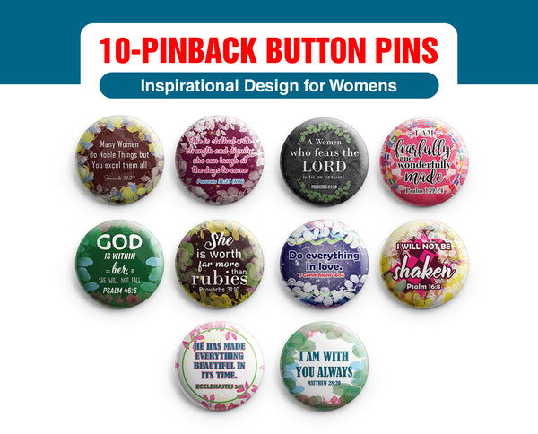 "Inspirational Pinback Buttons for Women Series 2 (10-Pack) - Large 2.25"" Pins Badge VBS Sunday School Easter Baptism Thanksgiving Christmas Rewards Encouragement Gift"