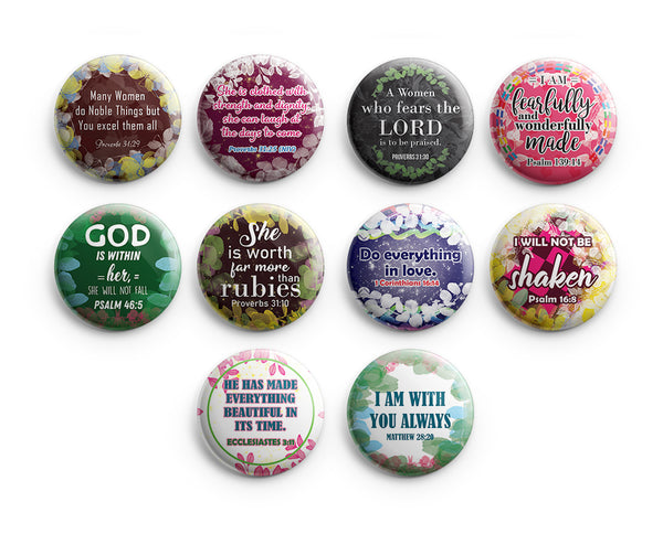 "Inspirational Pinback Buttons for Women Series 2 (10-Pack) - Large 2.25"" Pins Badge VBS Sunday School Easter Baptism Thanksgiving Christmas Rewards Encouragement Gift"