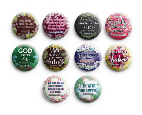 "Inspirational Pinback Buttons for Women Series 2 (10-Pack) - Large 2.25"" Pins Badge VBS Sunday School Easter Baptism Thanksgiving Christmas Rewards Encouragement Gift"