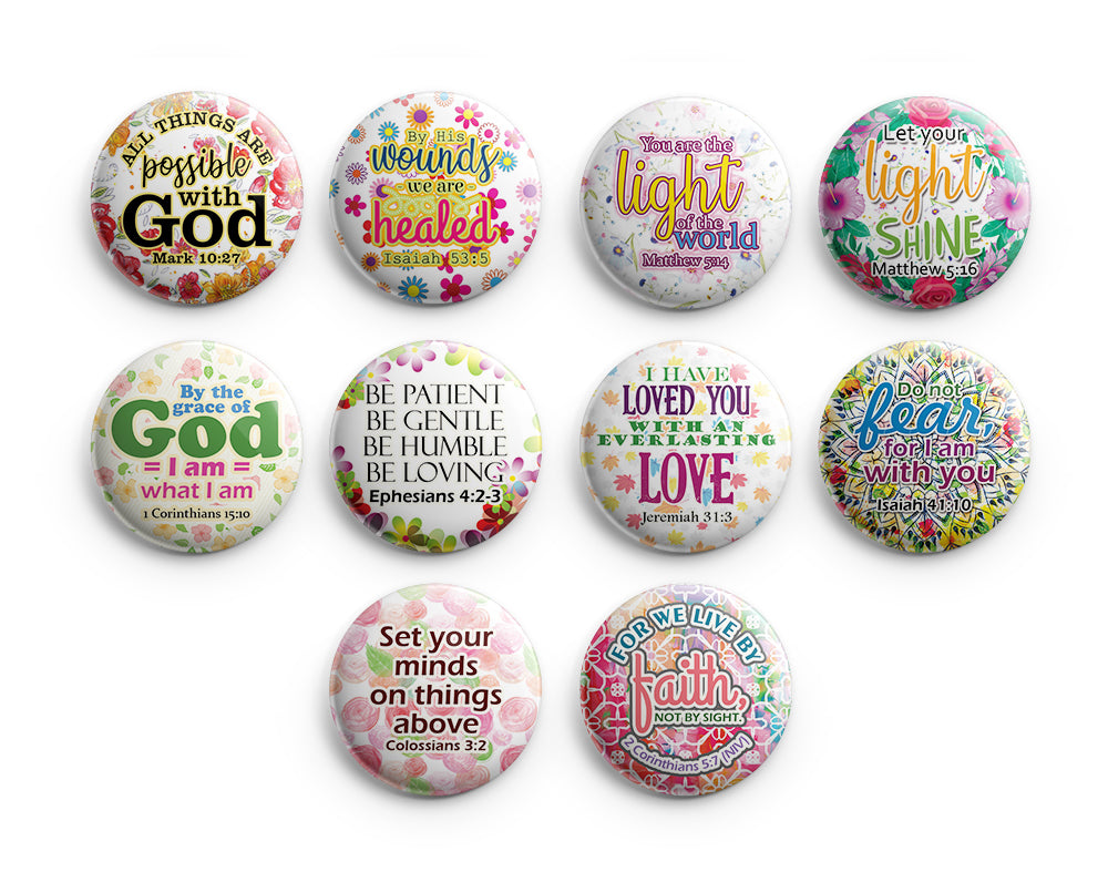 "Inspirational Pinback Buttons for Women (10-Pack) - Virtuous Women Series 3 - Large 2.25"" Pins Badge"