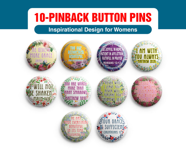 "Inspirational Pinback Buttons for Women Series 4 (10-Pack) - Large 2.25"" Pins Badge"