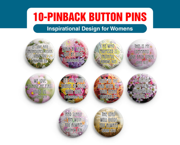 "Inspirational Pinback Buttons for Women Series 5 (10-Pack) - Large 2.25"" Pins Badge"
